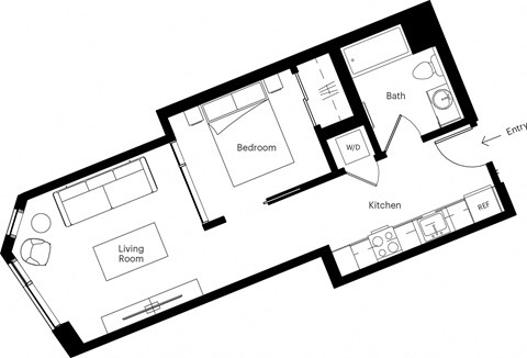 a floor plan of a small house with a bedroom and a living room